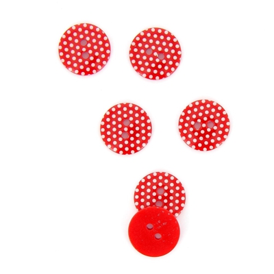 Boutons à pois 2 trous rouge 15 mm