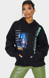 Hoodie oversize noir à imprimé New Season City, Noir en oferta