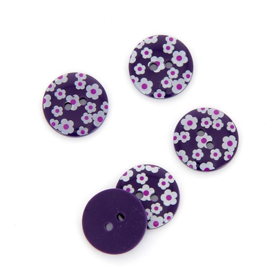 Boutons imprimés fleurs violet 18 mm