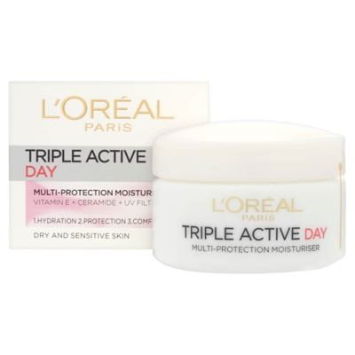 Crème hydratante de jour multi-protection Dermo Expertise Triple Active de L'Oréal Paris - Peaux sèches/sensibles (50ml)