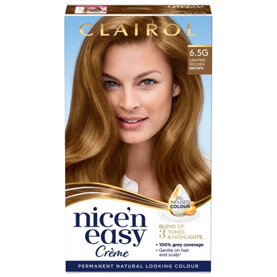 Clairol Nice' n Easy Crème Natural Looking Oil Infused Permanent Hair Dye 177ml (Various Shades) - 6.5G Lightest Golden Brown