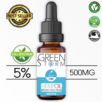 Huile de Chanvre BIO  Broad Spectrum 5% 500 mg 10 ml Hemp Oil saveur Menthe