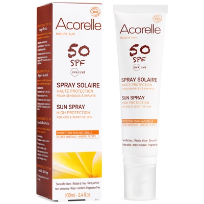 Spray solaire bio SPF 50 pour enfants Acorelle 100 ml
