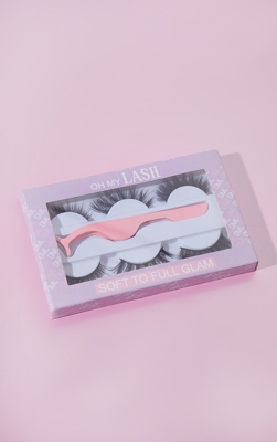 Oh My Lash - Kit cadeau 3 paires de faux cils et applicateur rose, Noir