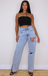 Petite - Jean déchiré javélisé à ourlets fendus, Bleached características