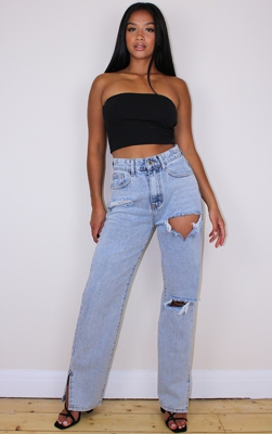 Petite - Jean déchiré javélisé à ourlets fendus, Bleached