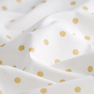 Tissu coton bio blanc à pois dorés