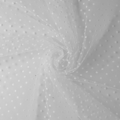Tissu tulle floqué pois blanc soie