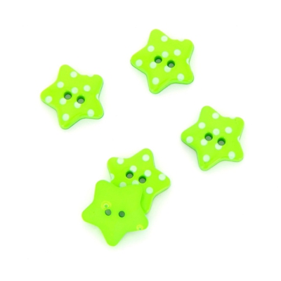 Boutons étoiles verts à pois blancs 18 mm