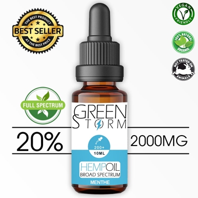 Huile de Chanvre BIO  Broad Spectrum 20% 2000 mg 10 ml Hemp Oil saveur Menthe