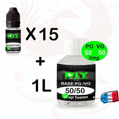 Base  neutre - 1 L - PG/VG 50-50 + 15 boosters 20mg - diy e liquide - Vapfusion