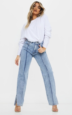 Petite - Jean bleu à coutures et ourlet fendus devant, Bleu