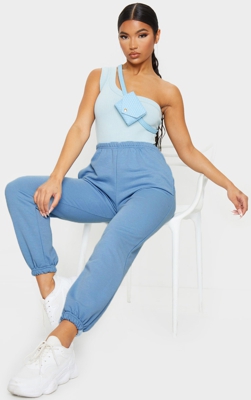 Jogging basique bleu cendré resserré aux chevilles, Bleu cendré