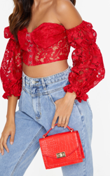 Sac effet croco rouge à bandoulière, Rouge precio