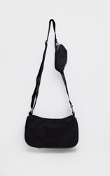 Sac à bandoulière à poche externe noir, Noir precio