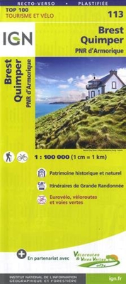 Brest Quimper 1:100 000: Top 100 Tourisme et Découverte. Patrimoine historique et naturel / Courbes de niveau / Routes et chemins / Itinéaires de randonnée / Compatible GPS