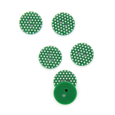 Boutons à pois 2 trous vert sapin 15 mm
