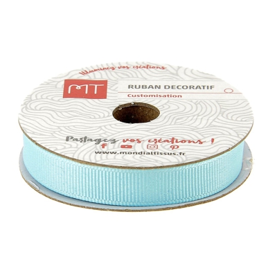 Bobine ruban gros grain bleu ciel 9 mm