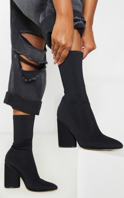 Bottes-chaussettes noires à gros talon chunky, Noir