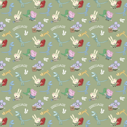 Tissu coton Peppa George et dino vert precio