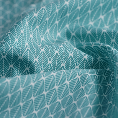 Tissu cretonne feuillettes bleu