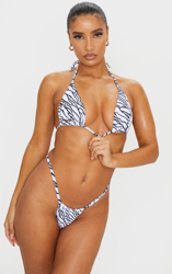 Haut de maillot de bain triangle texturé noir à imprimé zébrures, Noir precio