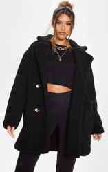 Manteau mi-long en imitation peau de mouton noir, Noir características