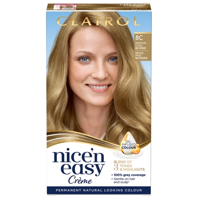 Clairol Nice' n Easy Crème Natural Looking Oil Infused Permanent Hair Dye 177ml (Various Shades) - 8C Medium Cool Blonde