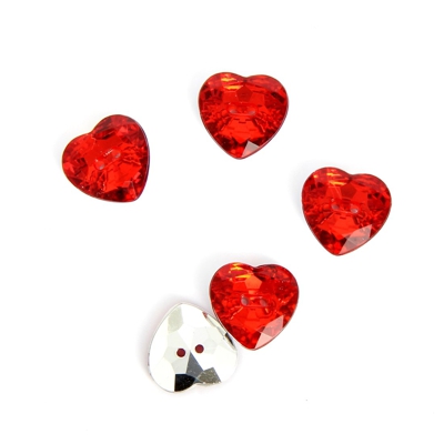 Boutons crystal coeur rouge 16 mm