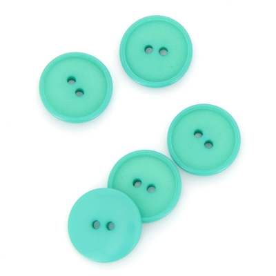 Boutons plats 2 trous vert turquoise 15 mm