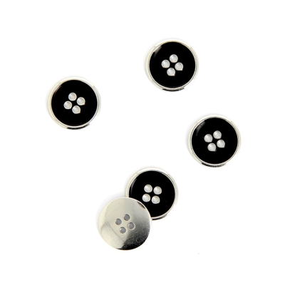 Boutons métal argent et noir 15 mm