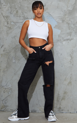 Petite - Jean déchiré noir à ourlets fendus, Noir en oferta