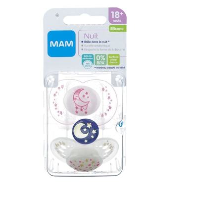 MAM Sucette anatomique - Nuit - Silicone +18 mois (Couleur non sélectionnable)
