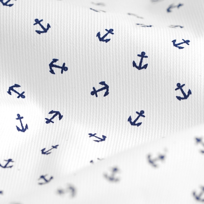 Tissu coton piqué ancres bleu marine