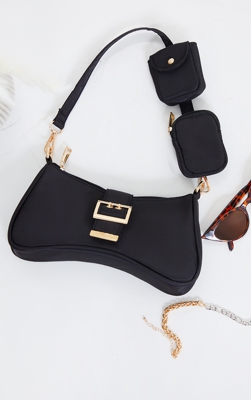 Sac à main en nylon noir à poches multiples, Noir