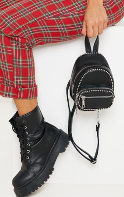 Mini sac à dos noir à bordure chaîne ronde, Noir