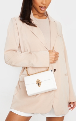 Sac à bandoulière blanc en similicuir à détail boucle dorée, Blanc