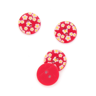 Boutons imprimés fleurs rouge 18 mm