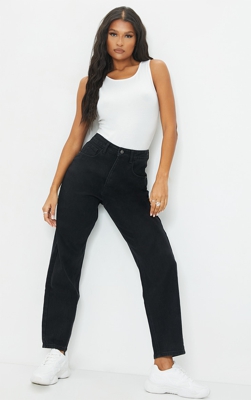 PRETTYLITTLETHING - Jean boyfriend noir, Washed Black