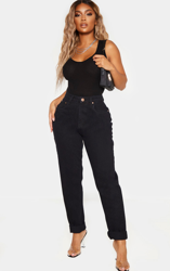 Shape - Jean mom taille haute noir, Noir en oferta