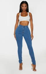 Shape - Jean disco skinny à délavage bleu moyen, Délavage bleu moyen en oferta