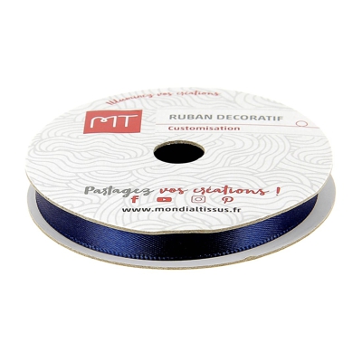 Bobine ruban satin bleu marine 6 mm