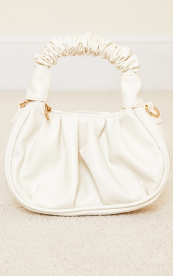 Mini sac à main froncé crème, Crème