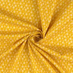 Tissu popeline de coton moutarde à motifs hortensias precio