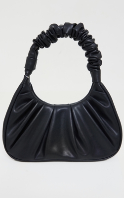 Sac à main noir profond à anse froncée, Noir