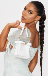 Mini sac à bandoulière effet croco crème transparent, Crème precio