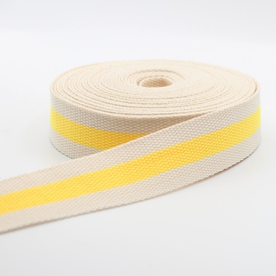 Sangle écrue avec rayure centrale jaune 30mm