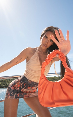 Sac à main orange à anse froncée, Orange