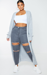 PLT Plus - Gilet en maille tricot très long gris clair, Gris precio