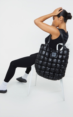 PRETTYLITTLETHING - Tote bag noir matelassé, Noir